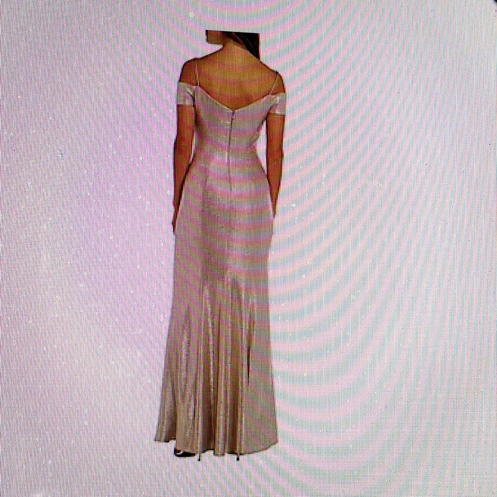 54”long Off-shoulder lined dress. Short cold shoulder sleeves.  Poly/spandex